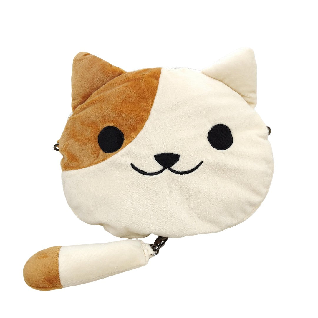 Kawaii Cat Face Plush Crossbody Bag with Tail & Strap Soft Furry Shoulder Purse (Clearance)